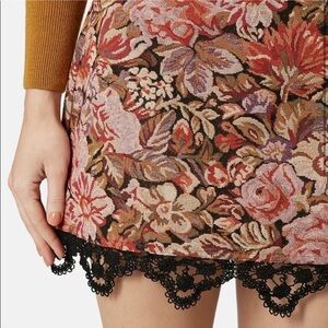 Topshop Tapestry Floral Rose Jacquard Crochet Mini Skirt Carpet Lace Pink 6
